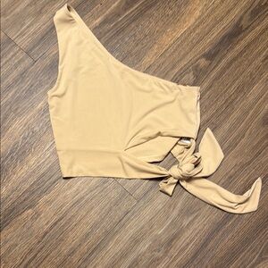 Tan One-Shoulder Crop Top with Tie Detail